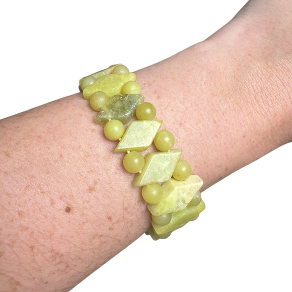 Lemon Jade Stretch Bracelet-Diamond & Round Beads - Picture 1 of 8